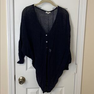 EILEEN FISHER Navy Linen Cocoon Cardigan